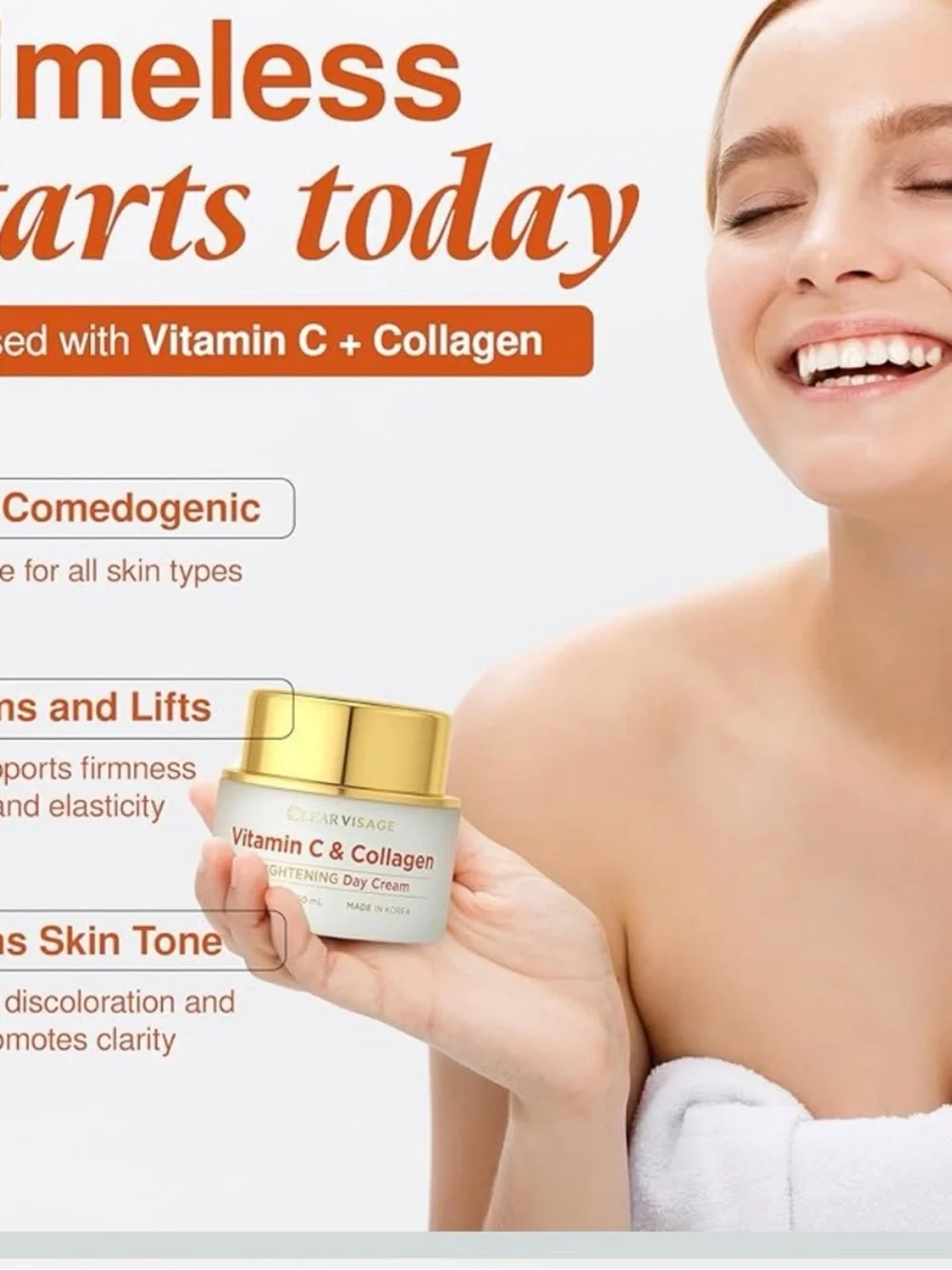 Clear Visage Vitamin C & Collagen Brightening Day Cream - 1.69 fl oz NIB